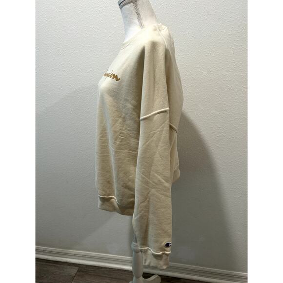 CHAMPION Women's Logo Fleece Crewneck Sweatshirt In Fresh Skin Tan Size XL B47 - Picture 3 of 6
